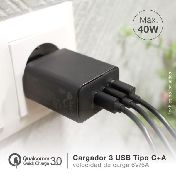 USB nabíjecí adaptér do sítě 5V/3A, 1xUSB A QC 3.0, 2xUSB C, rychlonabíjení, černý, 3 roky - náhled 2