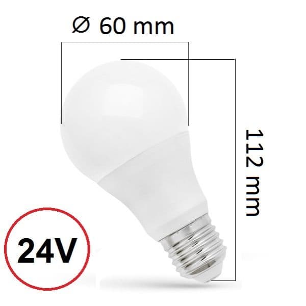 LED žárovka E27 10W 1100lm 24V AC/DC, studená, ekvivalent 76W