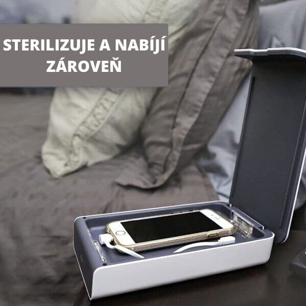 Univerzální UVC sterilizační box bílý, bezdrátové nabíjení telefonu - náhled 3