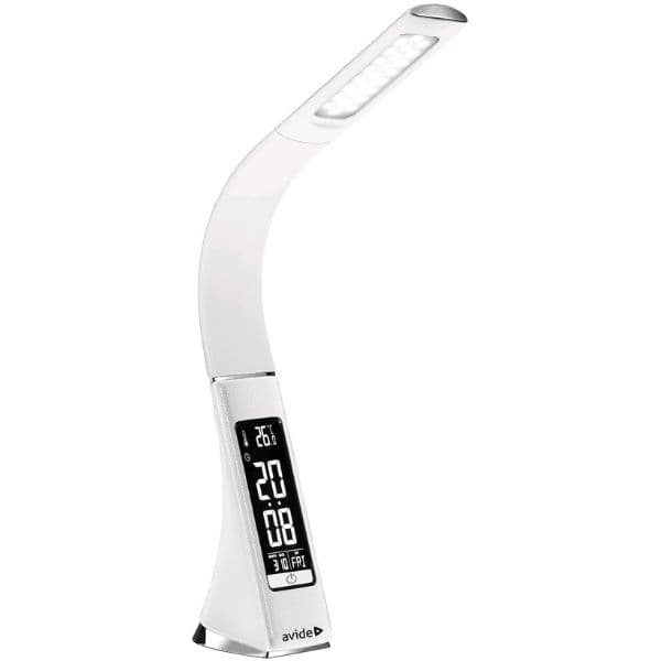 Kožená stmívatelná LED stolní lampa s displejem 6W 320lm, studené světlo, bílá - náhled 1