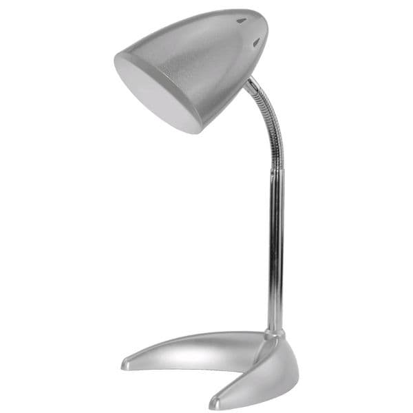 Stolní lampa na 1 žárovku E27, stříbrná se základnou ve tvaru C