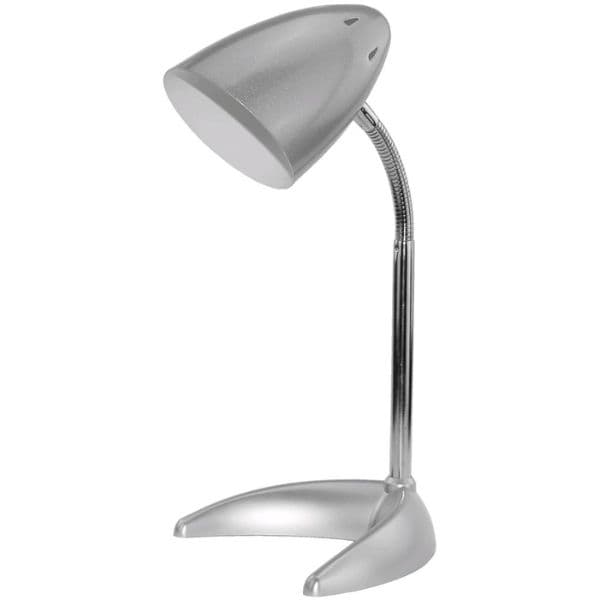 Stolní lampa na 1 žárovku E27, stříbrná se základnou ve tvaru C - náhled 3