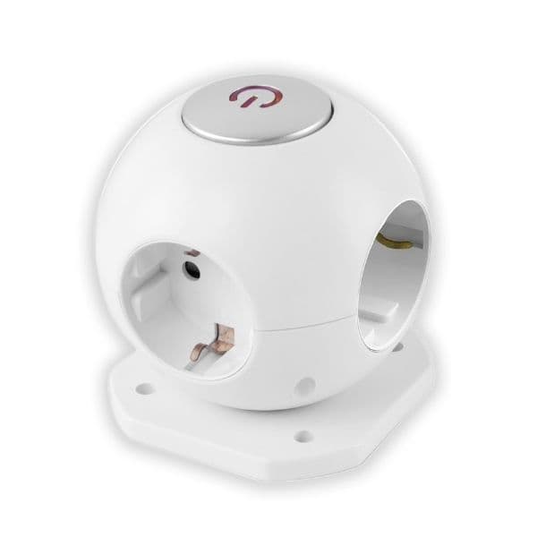 POWER BALL designová prodlužovačka - 4 zásuvky SCHUKO, 1,5m, bílý s vypínačem 3G1.5