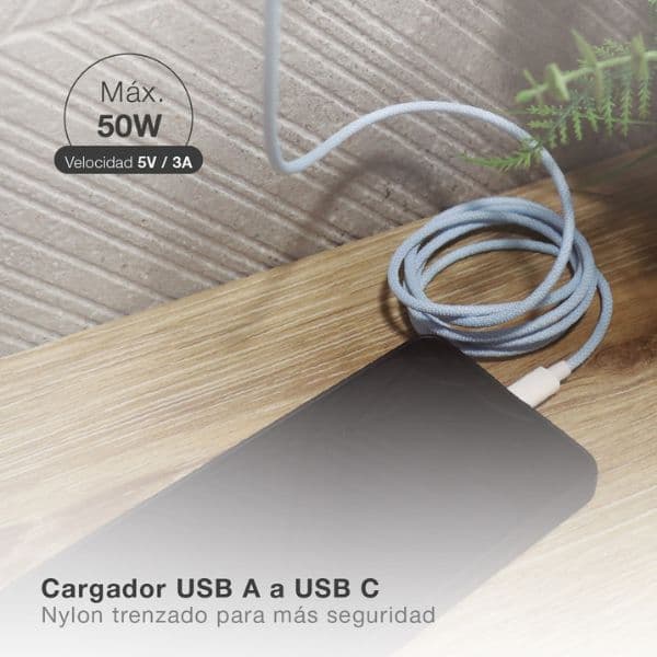 Opletený nylonový kabel USB-A na USB-C 1,5 m, 60W, 480 Mb/s, světle modrý, 3 roky záruka - náhled 2