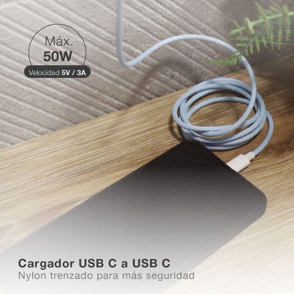 Opletený nylonový kabel USB-C na USB-C 1,5 m, 60W, 480 Mb/s, světle modrý, 3 roky záruka - náhled 2