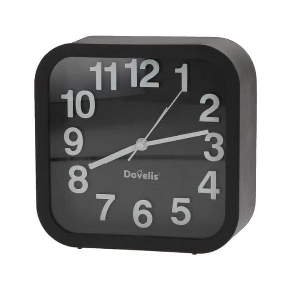 Velký analogový budík Dovelis, 13cm, velké číslice, na 1 baterii AA, černý, 3 roky záruka - náhled 4