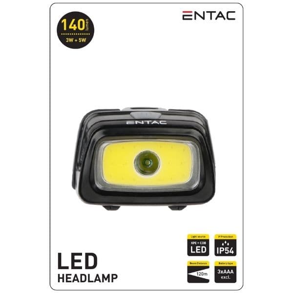 LED čelovka 5+3W 140lm IP54, černá, na 3 baterie AAA - náhled 3