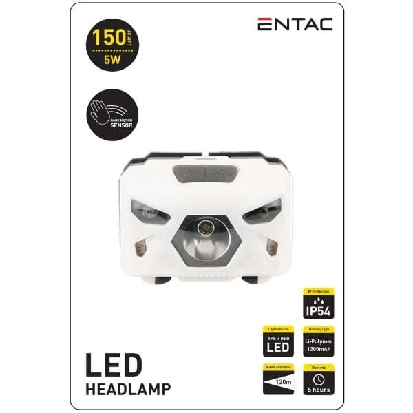 Nabíjecí LED čelovka se senzorem pohybu 5W 150lm IP54, bílá - náhled 4