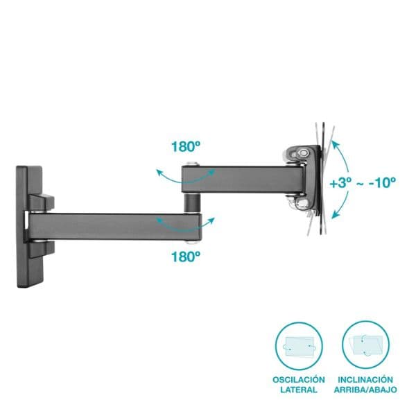 Držák na TV 13"-27" na zeď Holmios, kloubový 90°h 3-10°v, nosnost 15kg, 10 let záruka - náhled 2