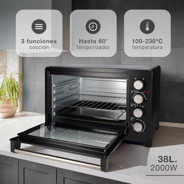 Elektrická horkovzdušná trouba Väline Hisarli 38l, 2000W, černá, samostatná, 3 roky záruka - náhled 2