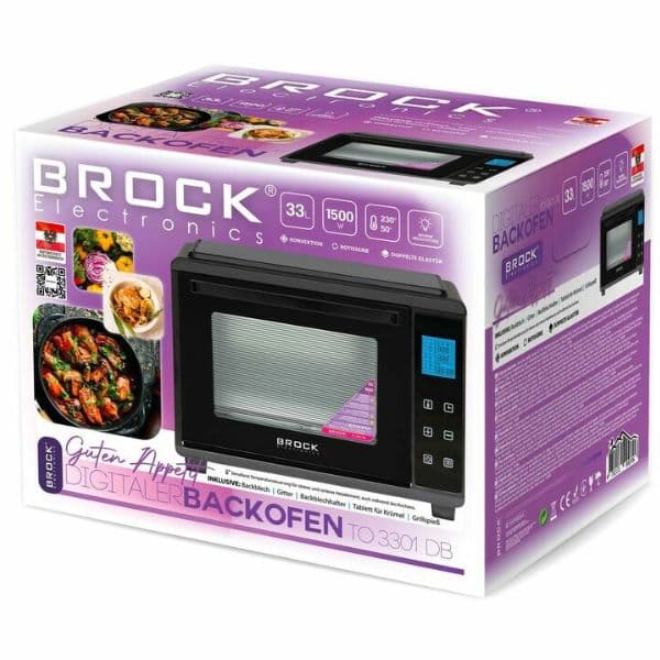 Digitální elektrická horkovzdušná trouba Brock 33l s grilem, 8 programů, 1500W, černá - náhled 3