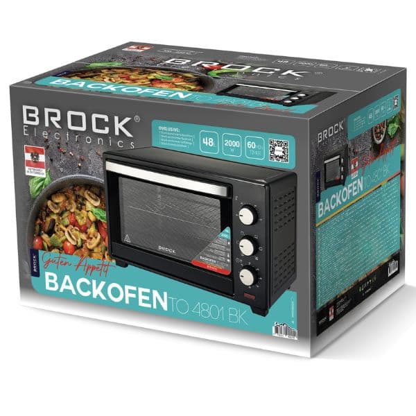 Elektrická horkovzdušná trouba Brock 48l, 2000W, černá, samostatná, horní a spodní ohřev - náhled 2