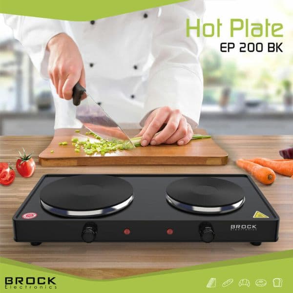 Elektrický vařič Brock, 2 plotýnky 18,5cm a 15,5cm, 1500+1000W, černý, litinový - náhled 2