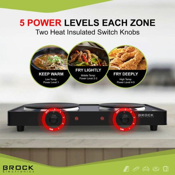 Elektrický vařič Brock, 2 plotýnky 18,5cm a 15,5cm, 1500+1000W, černý, litinový - náhled 3