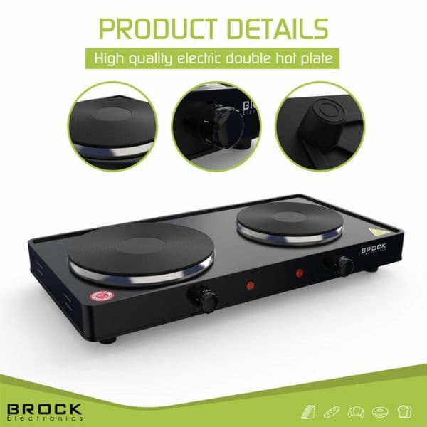 Elektrický vařič Brock, 2 plotýnky 18,5cm a 15,5cm, 1500+1000W, černý, litinový - náhled 5