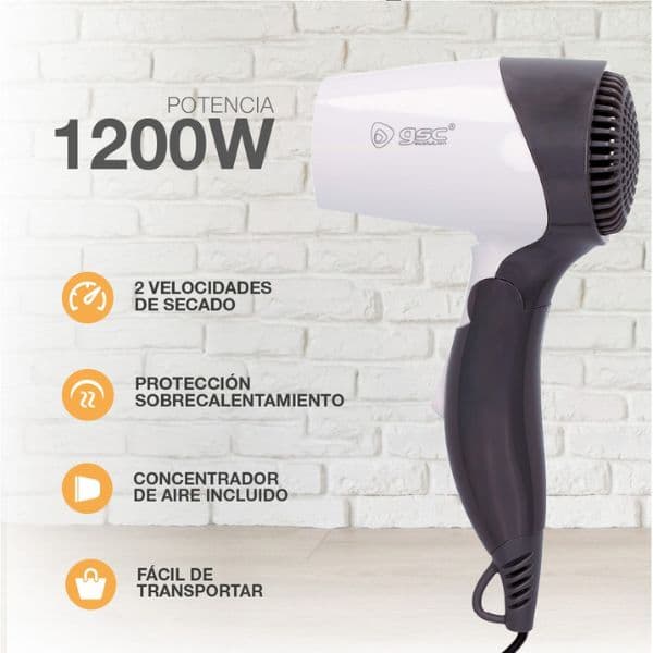 Fén na vlasy Inani, cestovní skládací, 2 rychlosti, 1200W, koncentrátor, 3 roky záruka - náhled 2