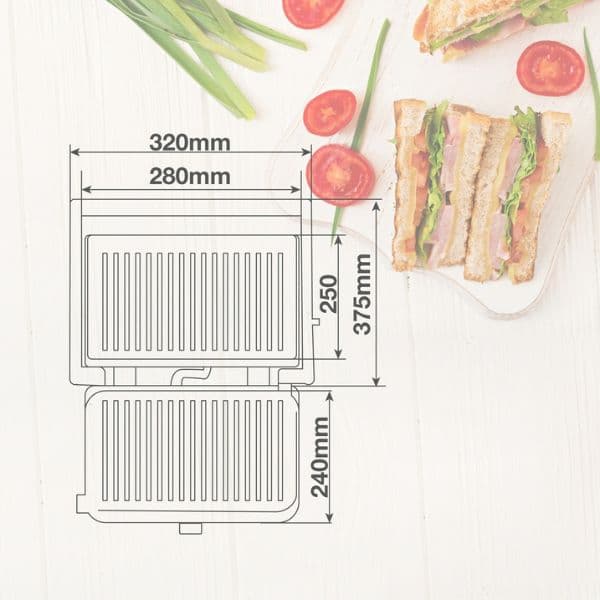 Velký kontaktní gril Väline Dosari, grilovací plocha 28x25cm, 2000W, 180°, 3 roky záruka - náhled 5