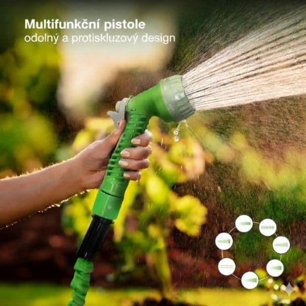 Zahradní hadice Navelis max 15m, smršťovací, s pistolí, 7 funkcí kropení, 3 roky záruka - náhled 2