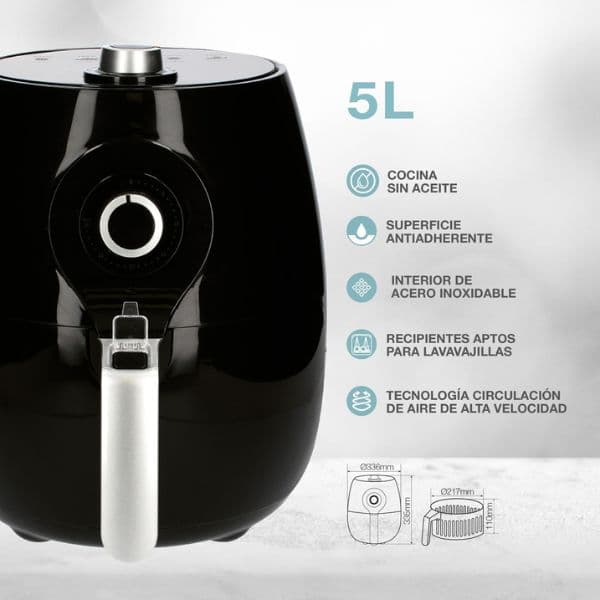 Horkovzdušná fritéza Naria 5l 1450W,nastavení teploty a času, černá, 3 roky záruka - náhled 3
