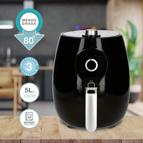 Horkovzdušná fritéza Naria 5l 1450W,nastavení teploty a času, černá, 3 roky záruka - náhled 4
