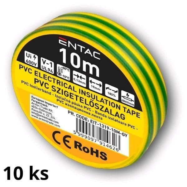 Izolační páska PVC  19mm / 10m žlutozelená, balení 10ks pásek