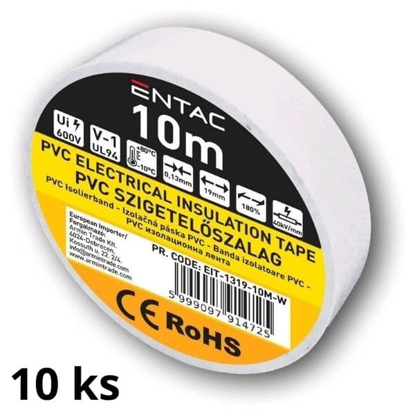 Izolační páska PVC  19mm / 10m bílá, balení 10ks pásek