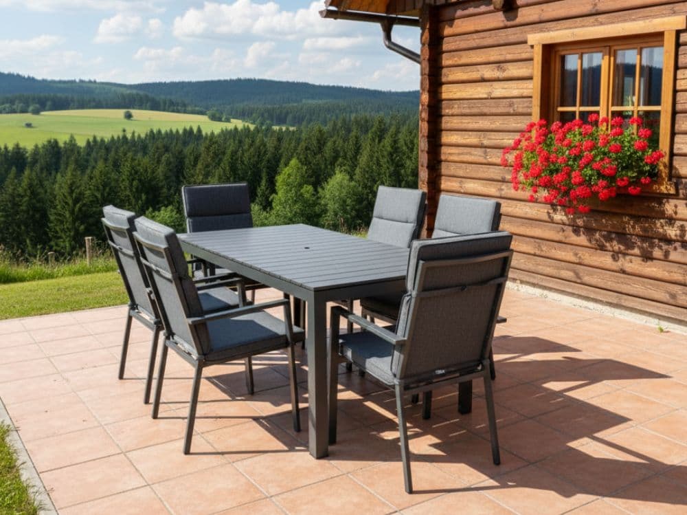 Hliníkový zahradní stůl Jerry 160cm x 90cm, tmavě šedý, pro 6 osob - náhled 4