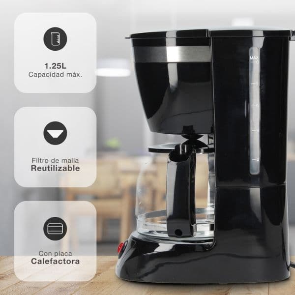 Elektrický překapávač na kávu Väline Mocca, 10 šálků, 800W, 1,25 l, černý, 3 roky záruka - náhled 5