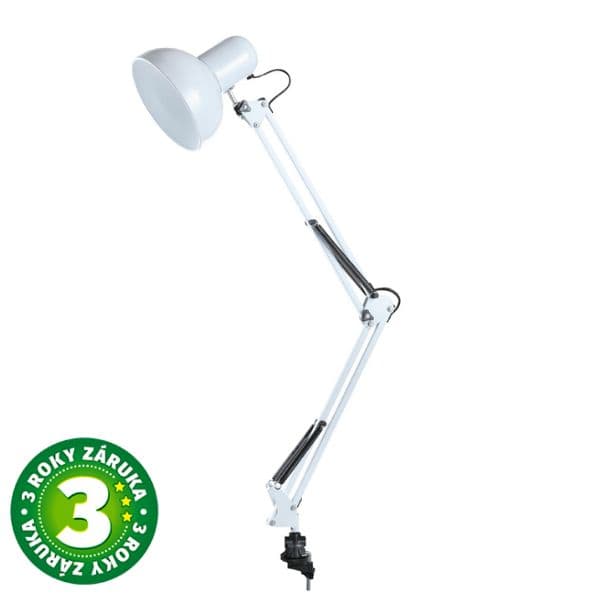 Kloubová stolní lampa na 1 žárovku E27, 40W, se šroubovacím úchytem, bílá, 3 roky zár. - náhled 1