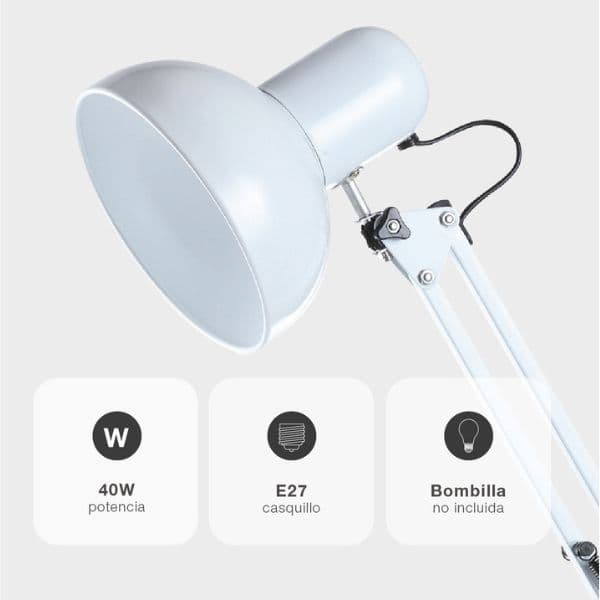 Kloubová stolní lampa na 1 žárovku E27, 40W, se šroubovacím úchytem, bílá, 3 roky zár. - náhled 4