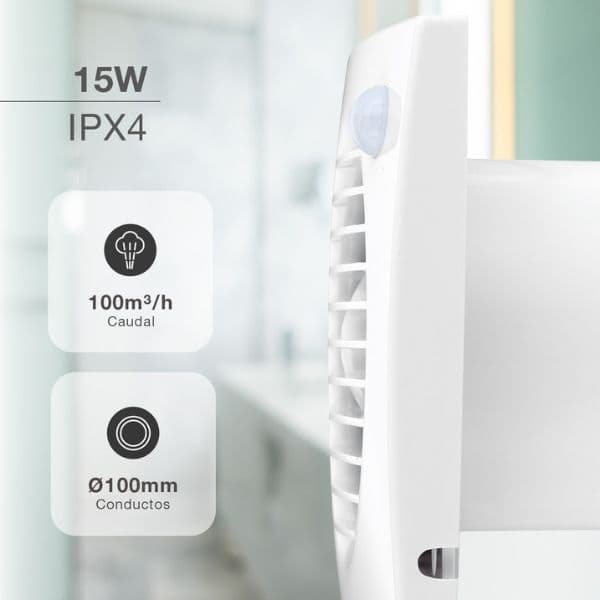 Koupelnový ventilátor GSC Lapai s pohybovým čidlem, 100mm, 68m3/h, 38dB, 15W, bílý - náhled 2