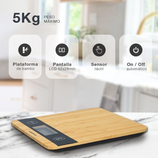 Kuchyňská váha Väline Bambú, digitální, max 5kg, přesnost na 1g, 19 x 22cm, 3 roky záruka - náhled 3