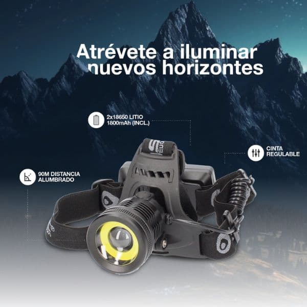 Výkonná nabíjecí LED čelovka 5+3W 800lm IPX4, hliník, černá, 3 roky záruka - náhled 2