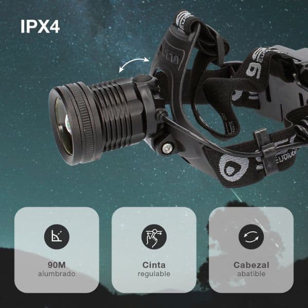 Výkonná nabíjecí LED čelovka 5+3W 800lm IPX4, hliník, černá, 3 roky záruka - náhled 3