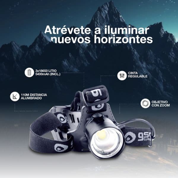 Výkonná nabíjecí LED čelovka 10W 1000lm IPX4, Zoom, hliník, černá, 3 roky záruka - náhled 2