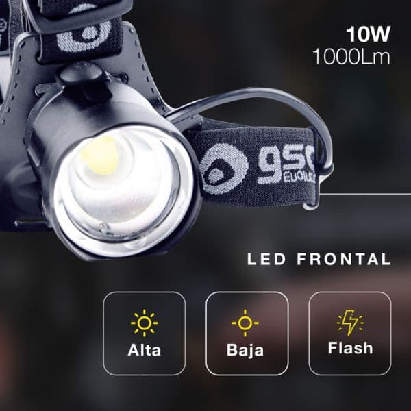 Výkonná nabíjecí LED čelovka 10W 1000lm IPX4, Zoom, hliník, černá, 3 roky záruka - náhled 4