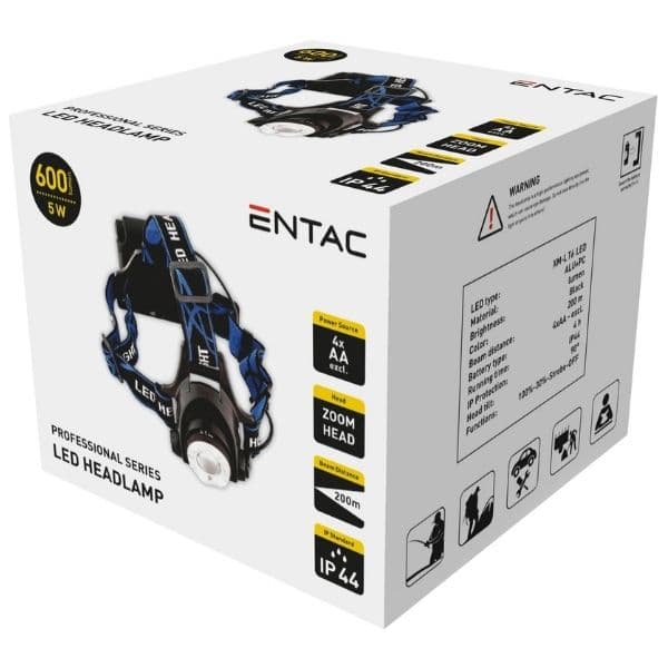 LED čelovka 5W 600lm IP44, Zoom, černá, na 4 baterie AA - náhled 2