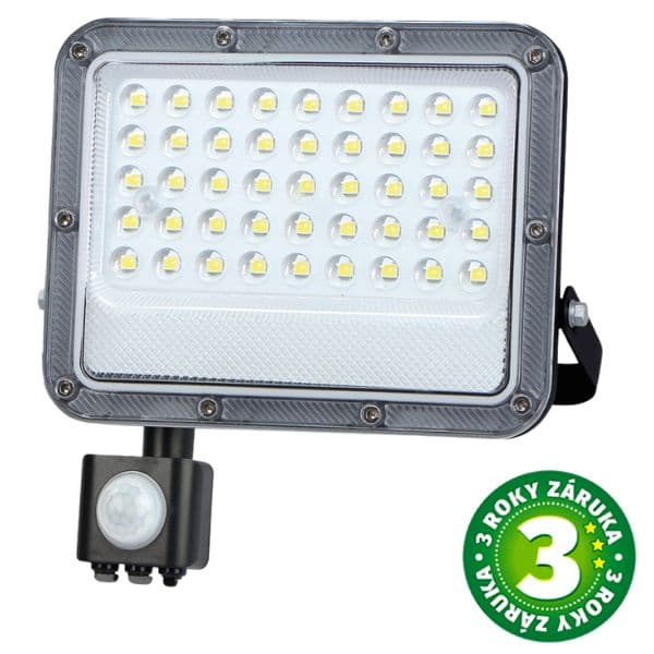 Prémiový ultratenký LED reflektor s čidlem pohybu šedý 30W 2600lm, studená, 3 roky záruka
