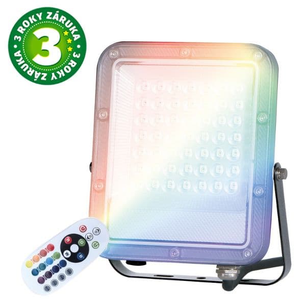Prémiový RGB LED reflektor 30W, dálkové ovládání, 15 barev + bílá, 4 efekty, stmívání