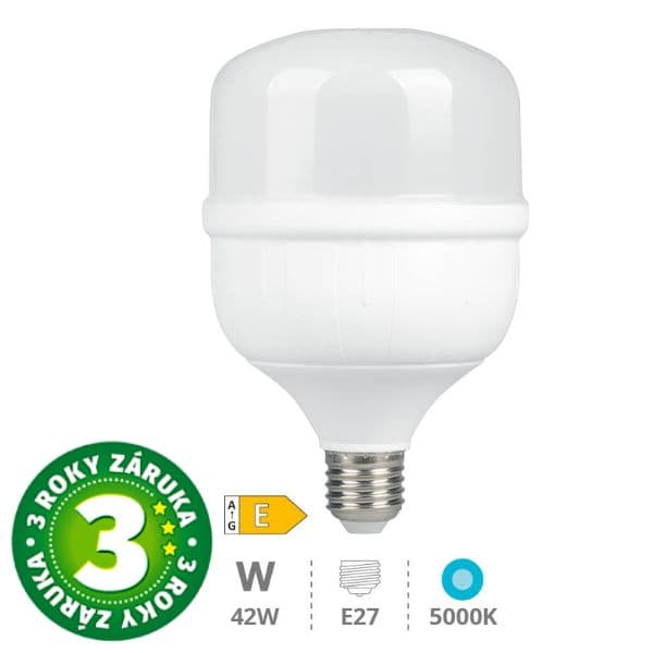 Prémiová LED žárovka E27 42W 4800lm T120, studená, ekv. 325W, 3 roky záruka