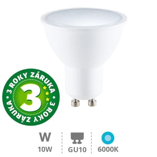 Prémiová LED žárovka GU10 10W 1000lm studená, ekv. 75W, 3 roky záruka