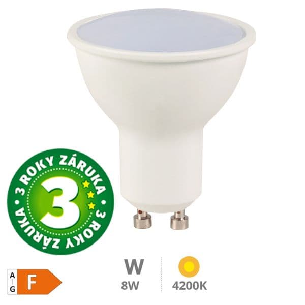 Prémiová LED žárovka GU10 8W 710lm denní, ekv. 53W, 3 roky záruka