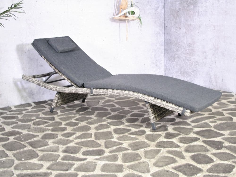 Polohovatelné zahradní lehátko Rick, kulatý šedý umělý ratan, hliník - náhled 3