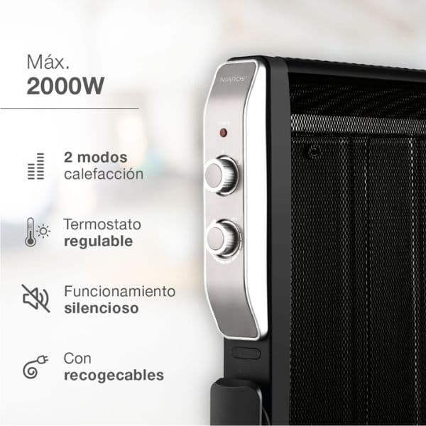 Slídový radiátor mica 2 stupně výkonu, max 2000W, termostat, na kolečkách, na 25m2 - náhled 2