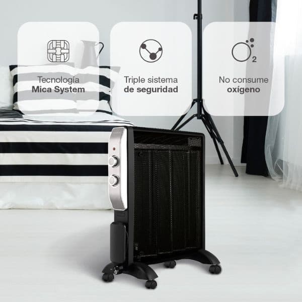 Slídový radiátor mica 2 stupně výkonu, max 2000W, termostat, na kolečkách, na 25m2 - náhled 3