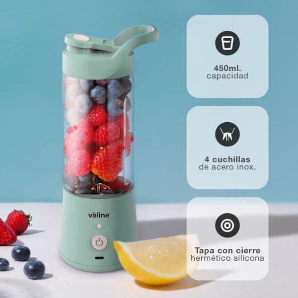 Přenosný smoothie mixér Väline Ibadan 350 ml v mint barvě s USB nabíjením, 3 roky záruka - náhled 2