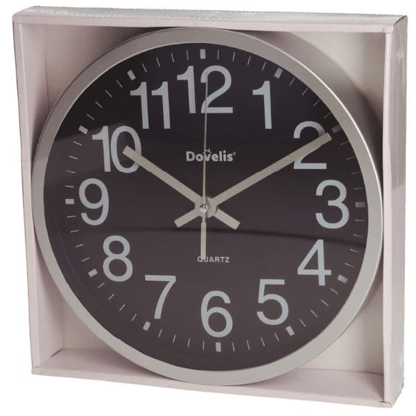 Nástěnné hodiny Classic 25cm s velkými číslicemi, na 1 baterii AA, černé, 3 roky záruka - náhled 2