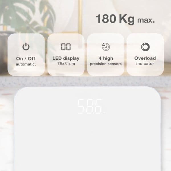 Digitální váha Väline Kocarli, max 180kg, na 3 baterie AAA, tvrzené sklo, bílá - náhled 2
