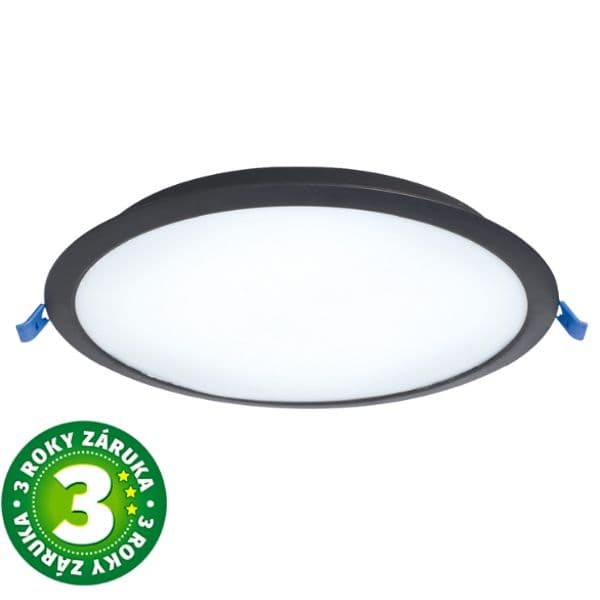Vestavný LED panel 18W 1620lm, studená, černý kruhový, 22cm, 3 roky záruka