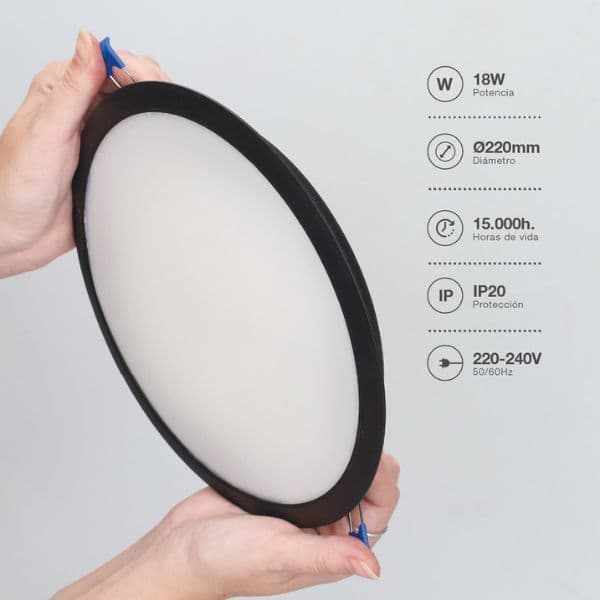Vestavný LED panel 18W 1620lm, studená, černý kruhový, 22cm, 3 roky záruka - náhled 2